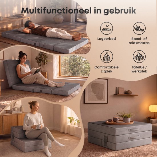 CozySense® Faltmatratze 90 x 200 cm – Gästebettmatratze – Faltmatratze – Atmungsaktiv – Abnehmbarer Bezug & Tragetasche – 10 cm dick – mittlere Härte