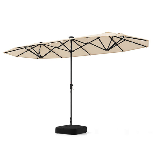 Coast Doppelter rechteckiger Garten-Sonnenschirm 400 x 200 cm - Beige, mit 36 Solar-LEDs und Kurbel