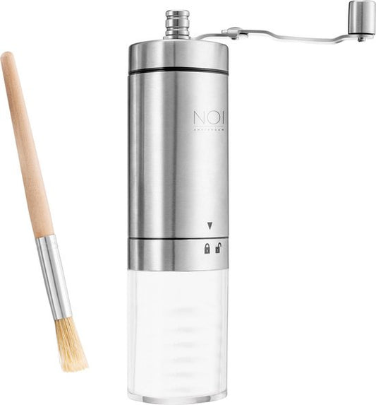 NOI Amsterdam - Manuelle Kaffeemühle - Kaffeemühle - Bohnenmühle mit verstellbaren Positionen inkl. Reinigungsbürste - Edelstahl - Keramikscheiben - Küchenzubehör - Kaffee - Kaffeebohnen
