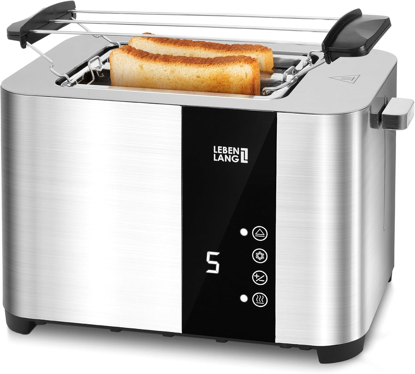 LEBENLANG Toaster - 2 Schlitze - Touchscreen & LED-Anzeige - 7 Stufen - 850W - inkl. Sandwichaufsatz und Krümelfach - Edelstahl