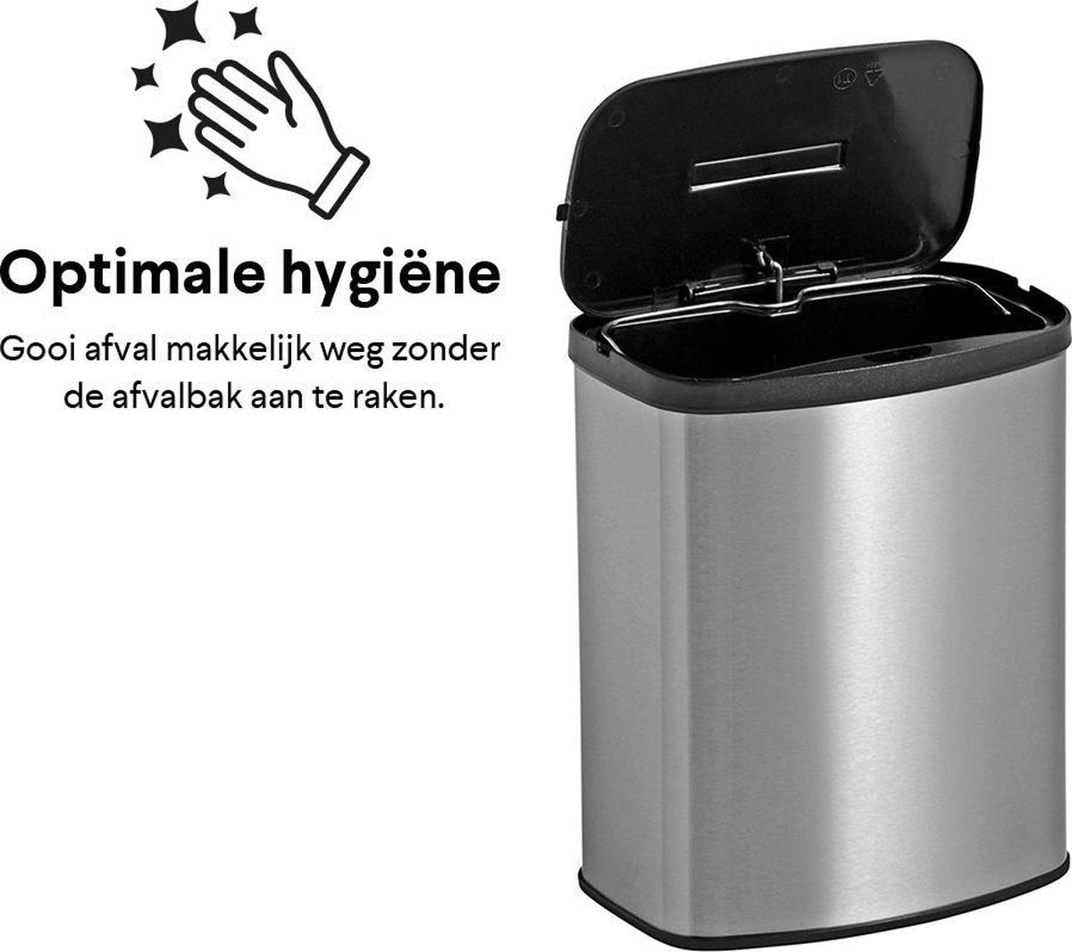 Homra IXXA Abfalleimer mit Sensor - 8 Liter - Edelstahl - Toilettenabfalleimer - Badabfalleimer - Automatischer Deckel