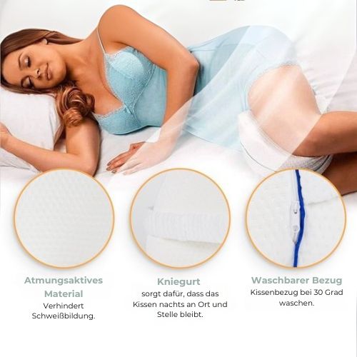 Loti - Orthopädisches Kniekissen fürs Bett - mit Gurt - Seitenschläferkissen - Memory Foam - Herzform