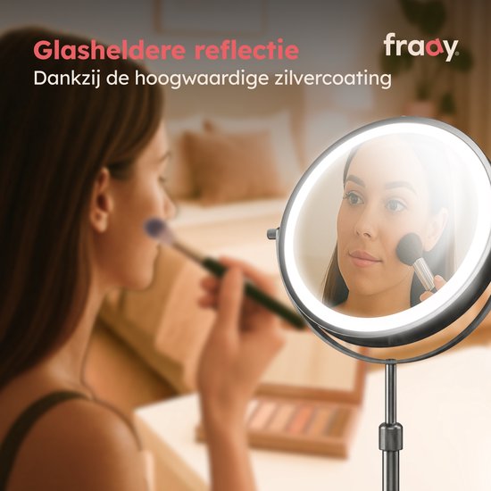 Fraay® Make-up-Spiegel mit LED-Beleuchtung – 10-fache Vergrößerung – Vergrößerungsspiegel mit Licht – Wiederaufladbar – Rasierspiegel – Badezimmerspiegel – Nickel