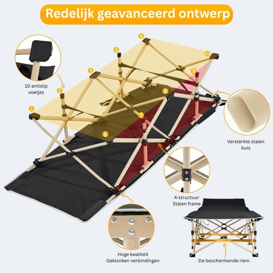 Yaheetech Feldbett 186 x 66 cm – Zusammenklappbares Campingbett – 150 kg – Tragetasche – Schwarz