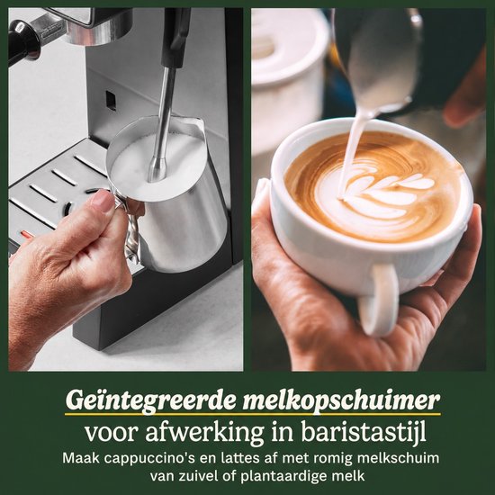 Cuisinart Slim Espresso-Kolbenmaschine für Espresso Americano und Cold Brew mit integriertem Milchaufschäumer für Latte und Cappuccino, 15 bar Druck, Portafilter ohne Boden, kompaktes Design, geeignet für Reisebecher, 1,5 l Wassertank