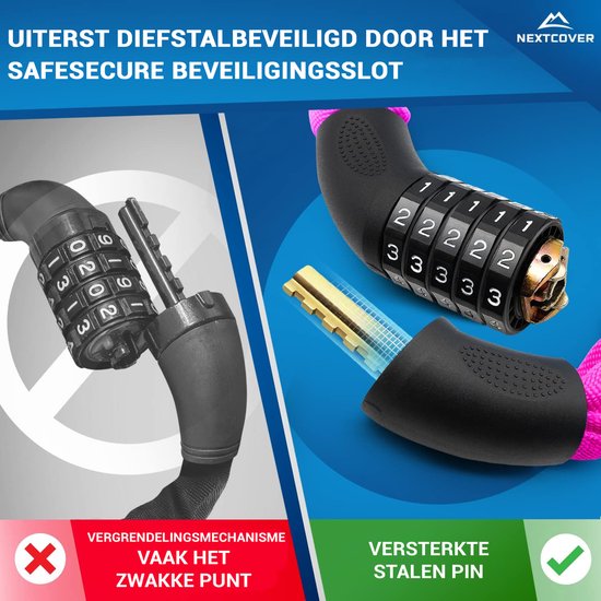 Nextcover Zahlenschloss – SafeSecure – 5-stellig – Kettenschloss – Rosa