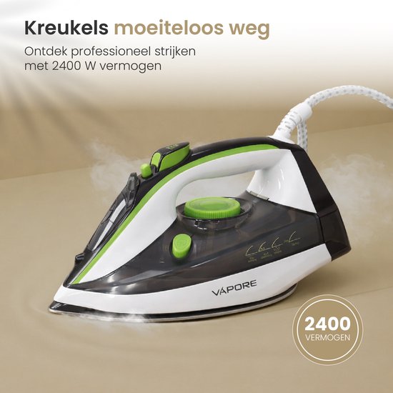 Vapore - Dampfbügeleisen 2400W - Keramiksohle - Bügeleisen - 34g/min Dampf - Anti-Tropf - Bügeleisen - Selbstreinigend - Inkl. hitzebeständiger Bügelmatte