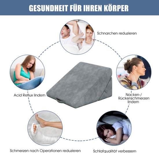 COSTWAY Keilkissen, Lesekissen, Rückenkissen, Beinkissen, Bezug aus Memory-Schaum, waschbar, Reflux-Kissen, für Erwachsene, Bettkissen, ergonomisch, Venus, Entspannungskissen für Bett und Sofa, 58 x 36 x 50,5 cm