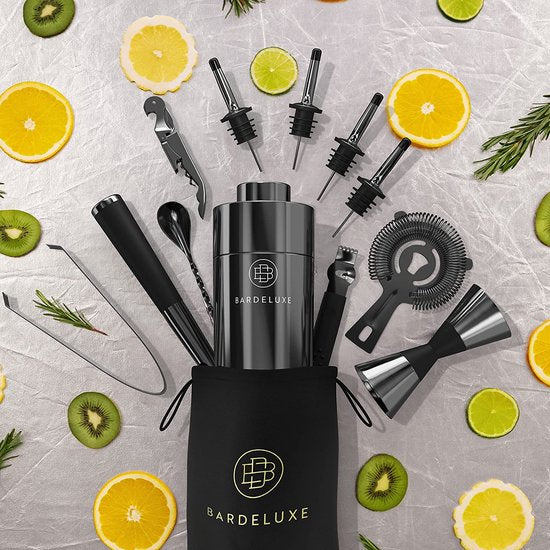 Cocktail-Set, 17-teilig, Barkeeper-Set, Cocktail-Mixer-Set, 750ml-Cocktail-Shaker aus Edelstahl, Cocktail-Shaker-Set, Barkeeper-Set, Luxus-Cocktail-Geschenk-Set, Tasche & Rezeptbuch (schwarz)