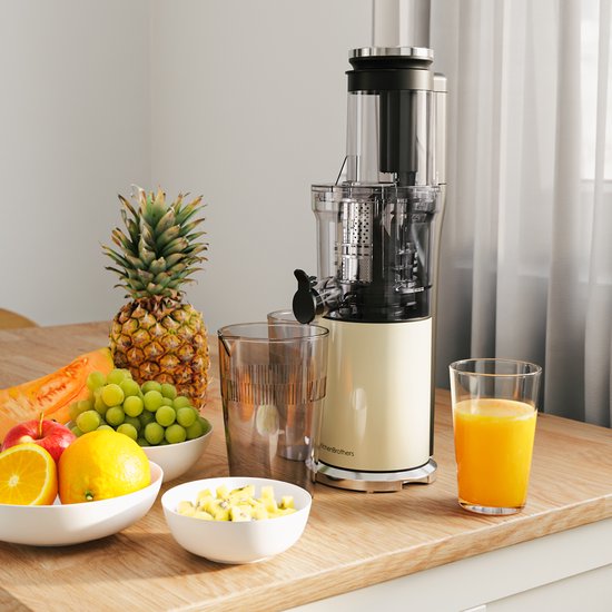 KitchenBrothers Slowjuicer - Vertikal - Entsafter - Gemüse- und Obstpresse - 80 mm - 750 ml - Champagner