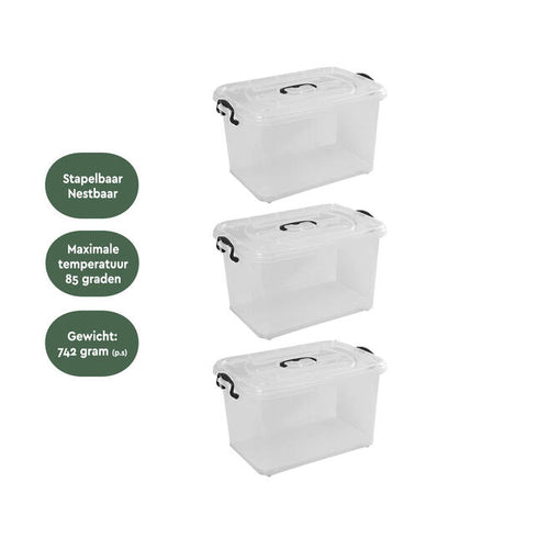 BRASQ Aufbewahrungsboxen 3er-Set - 20 Liter - Transparent - 39x29x18 cm - Stapelbare Aufbewahrungsboxen aus Kunststoff