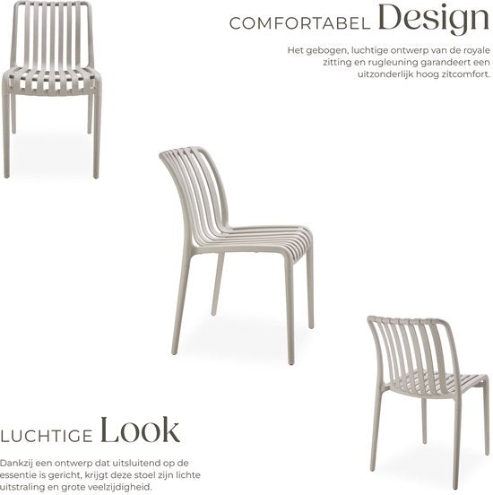 tectake® 2er Set Gartenstühle Alcudia - Taupe - Kunststoffstühle - Stapelbar - Stühle für Garten, Terrasse oder Balkon - Wetterfest und UV-beständig - Belastbarkeit 120kg pro Gartenstuhl