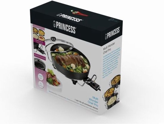 Princess 162367 XL Snackpfanne – Elektrische Snackpfanne – Mit Deckel – Einstellbarer Thermostat – 1800 W – Leistungsstarkes Doppelheizelement – Groß – 5,4 Liter – 1,5 Meter langes Kabel