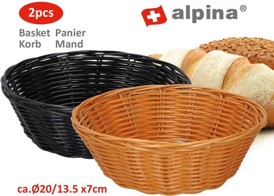 alpina Brotkörbe - 2 Stück - Weidenkorb - Braun und Schwarz