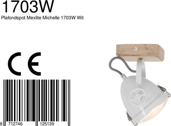 Deckenleuchte Michelle Weiß – dreh- und neigbar – Holz und Metall – Mexlite – 20 cm hoch, 11 cm Durchmesser