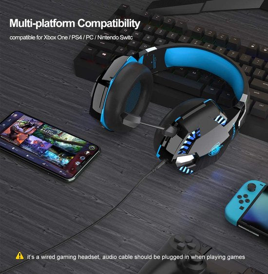PHOINIKAS G2000 BT Bluetooth Laptop Gaming Headset mit Mikrofon Over-Ear Kopfhörer - Schwarz blau