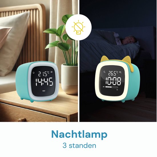 JustAnotherProduct AP18 - Wiederaufladbarer Digitalwecker mit Licht (3 Modi) - Wecker mit Temperatur (15,5°C bis 50°C) - 12/24h Wecker - Nachtlicht - Hellblau