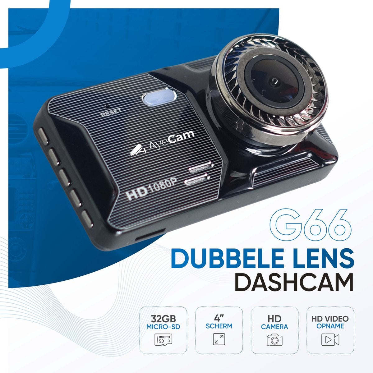 AyeCam Dashcam Pro - Dashcam für Auto vorne und hinten - FULL HD & Nachtsicht - G-Sensor - Inkl. 32GB SD