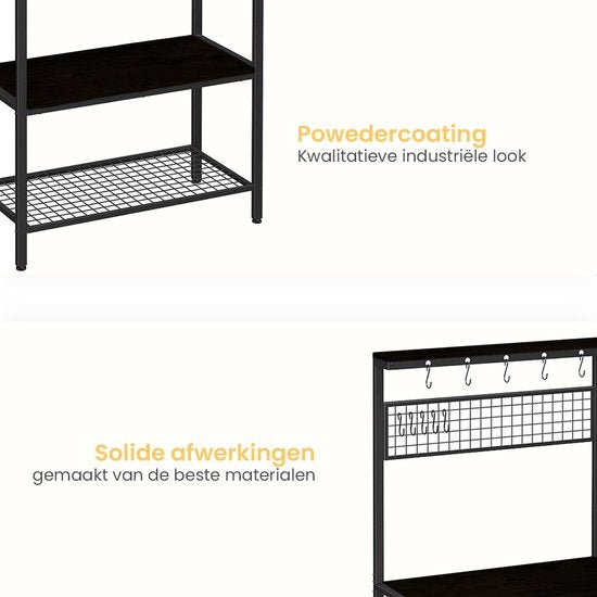 Goliving Küchenschrank - Küchenregal Upright - Mikrowellenschrank - Organizer - Metall - Holz - 84 x 40 x 170 cm - Schwarz