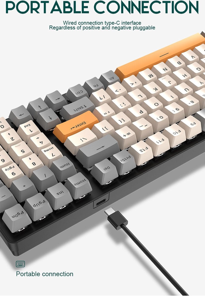 Fuegobird K3 Mechanische Gaming-Tastatur - 100 Tasten - Roter Schalter - QWERTY - Mechanische Tastatur mit RGB-Hintergrundbeleuchtung - Weiß/Orange