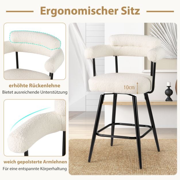 Coast 2er-Set Barhocker – Weiß/Schwarz – um 360° drehbar – Sitzhöhe 69 cm