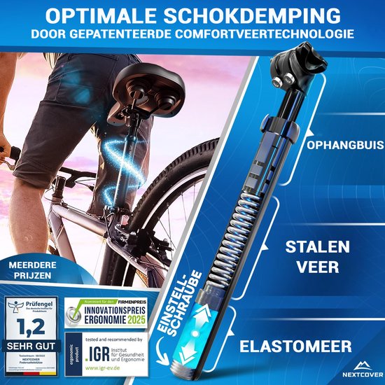 NEXTCOVER® Federsattelstütze - Das Original - Sattelstütze - 31.6 mm Durchmesser - Comfort-Spring Technologie - Mit Federung - Schwarz