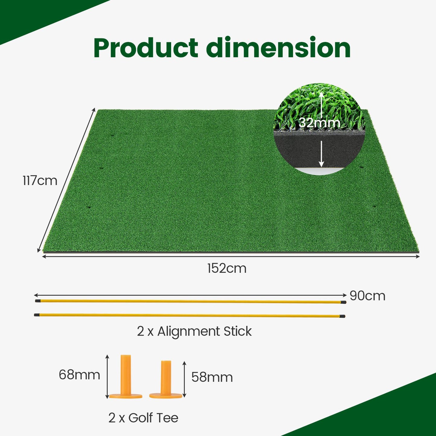Premium-Golf-Übungsmatte 3-in-1 - Synthetisches Gras - Realistisches Spielerlebnis für Zuhause oder die Driving Range