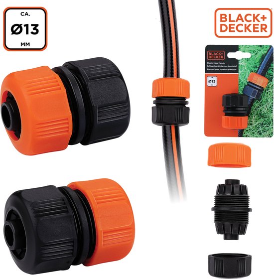 BLACK+DECKER Schlauchverbinder 1/2" - 13 ⌀ MM - Gartenschlauchkupplung - Schwarz/Orange