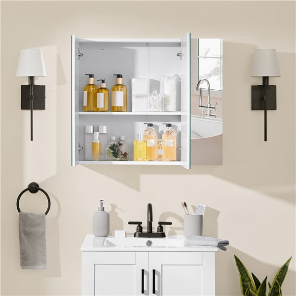 Rahmenloser Spiegelschrank – 3 Spiegeltüren – 2 verstellbare Einlegeböden – 70,5 x 15 x 60,5 cm – Weiß
