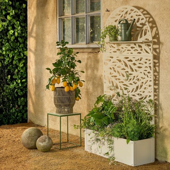Mica Decorations Sapri Pflanzenstütze – Pflanzkübel mit Klettergitter für Kletterpflanzen – Pflanzenständer, freistehend oder an der Wand – 90 x 33 x 180 cm – Off White