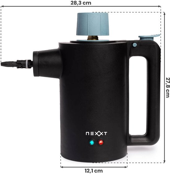 Nexxt Kabelloser Dampfreiniger mit Zubehör - Wassertank 360 ml - Bis zu 135 °C und 3,5 Bar - Für Böden und Polster - 1350 Watt - Schwarz