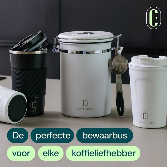Castagnola Kaffeedose 1,8 l – Weiß – Luftdichte Kaffeedose mit CO₂-Ventil und Datumsanzeige