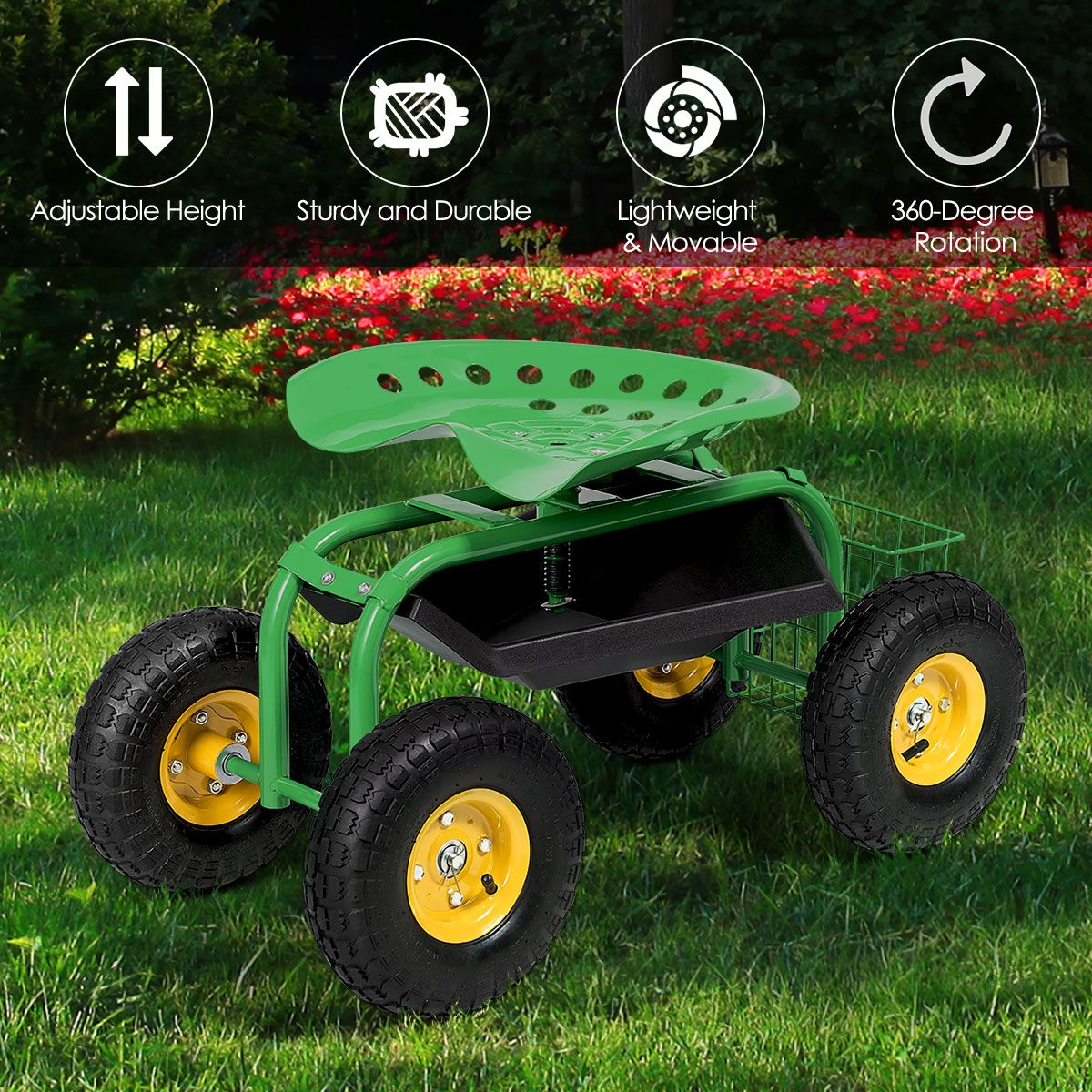 Coast Gartenstuhl auf Rollen – höhenverstellbar – um 360° drehbarer Sitz – grün