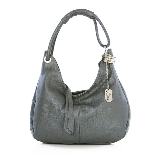 Anna Morellini Alba Hobo-Tasche – Echtes Rindsleder – Ash – 38 x 34 x 10 cm