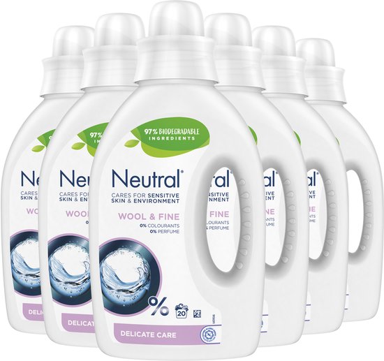 Neutrales Flüssigwaschmittel - parfümfrei und hypoallergen - Wolle & Fein - 6 x 20 Wäschen - Vorteilspackung