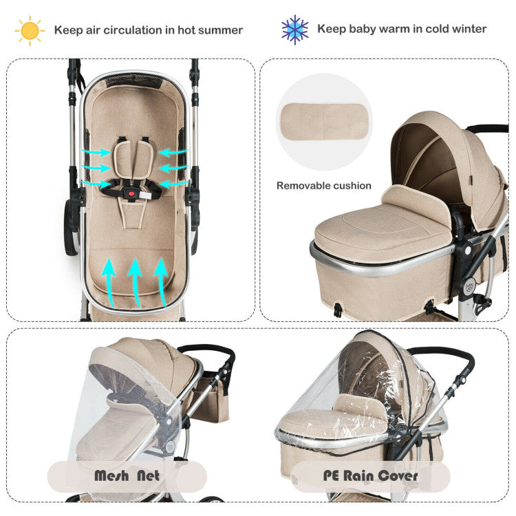 Coast 2-in-1 faltbarer hoher Kinderwagen mit Wickeltasche - Beige - 40,5 x 24,5 x 44,5 Zoll