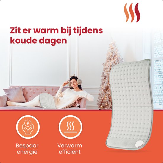 Seranova Elektrisches Wärmekissen für Rücken, Füße, Nacken, Schultern, Bauch - Heizkissen - Heizkissen - Waschbar - 60x30cm - Grau