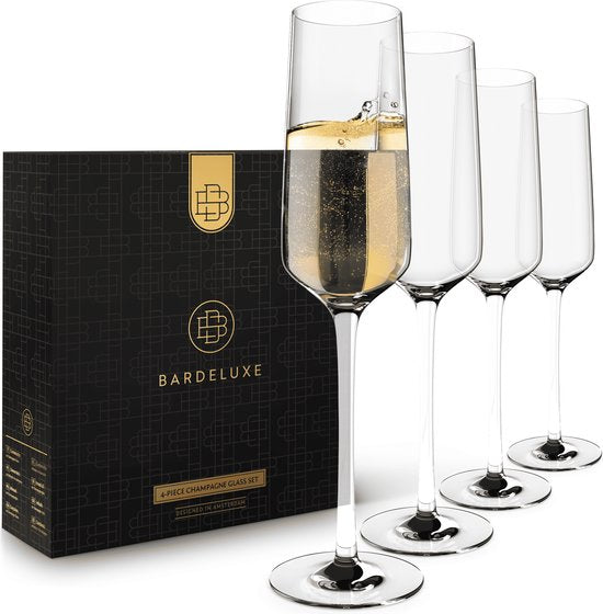 BarDeluxe Champagnergläser – 4er-Set – mundgeblasenes Kristall – 200 ml