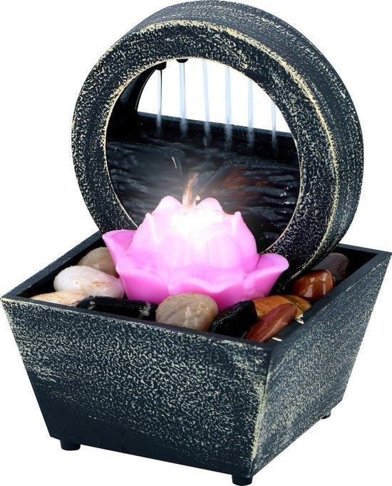 Arti Casa Tafelfontein Lotusbloem - Indoor Waterornament met LED-licht - Positieve Werking - Binnenfontein met set Kiezelstenen - 11,5 x 17 cm