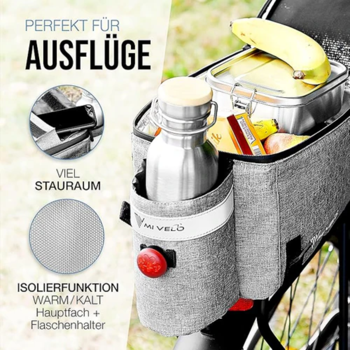 MIVELO Packtasche - Für Gepäckträger - Kühltasche - Isoliert - Wasserdicht - 10L - Grau