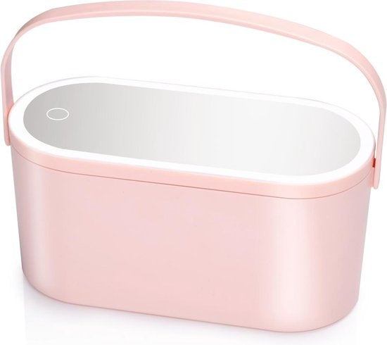 Touch Of Beauty Make Up Organizer mit LED-Spiegel - Travel Beautycase - 24.1 x 10.4 x 11.7CM - Einstellbare LED-Beleuchtung - Inkl. USB-Ladekabel - Kunststoff - Pink