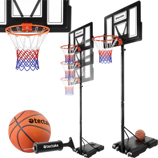 tectake - Basketballständer 230-305cm Basketballring Basketballanlage mit Rollen - inkl. Ball und Pumpe