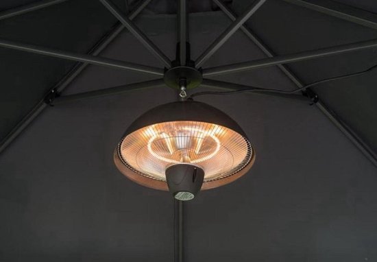 Perel Terrassenstrahler, 1500 W, Halogen, Deckenmontage, mit Zugschalter, Kette, 1 Heizstufe, spritzwassergeschützt, Metall, schwarz