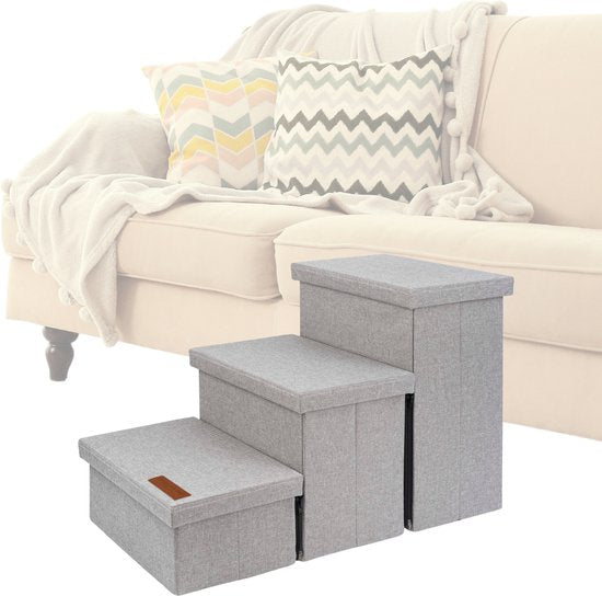 By Cee Cee Hundetreppe - Solid Model - Mit Lagerung - Für Sofa oder Bett - Bis zu 60 kg - Universal - Hellgrau