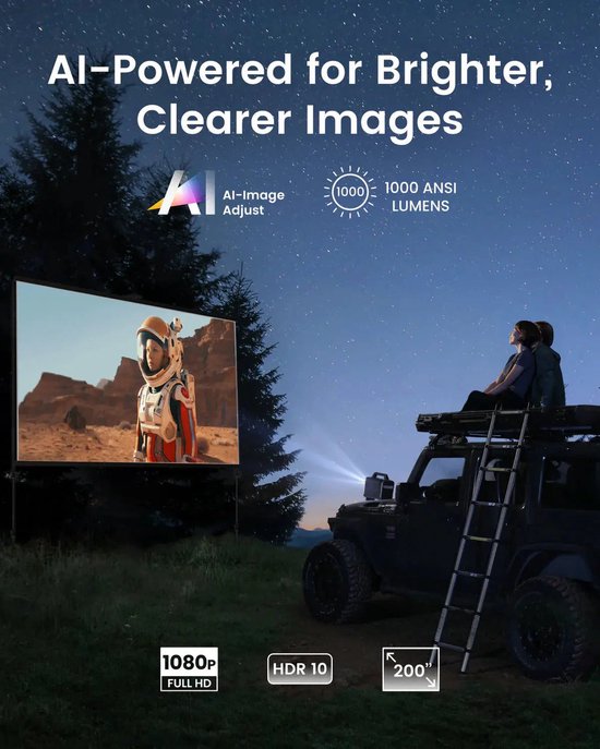 Nebula Mars 3 Schwarzer Outdoor-Projektor – Auflösung 1920 × 1080 – 1000 ANSI-Lumen – 185 Wh Akku – IPX3 wasserdicht – Bis zu 15 Stunden Wiedergabezeit – KI-Bildanpassung