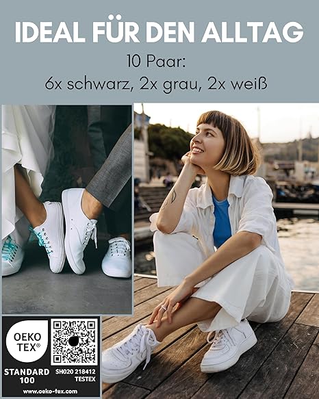 HELDENWERK Fußsocken 35–38 – 10 Paar unsichtbare Sportstrümpfe – atmungsaktiv & bequem – Mischpackung: 2x Grau, 2x Weiß, 6x Schwarz – Unisex