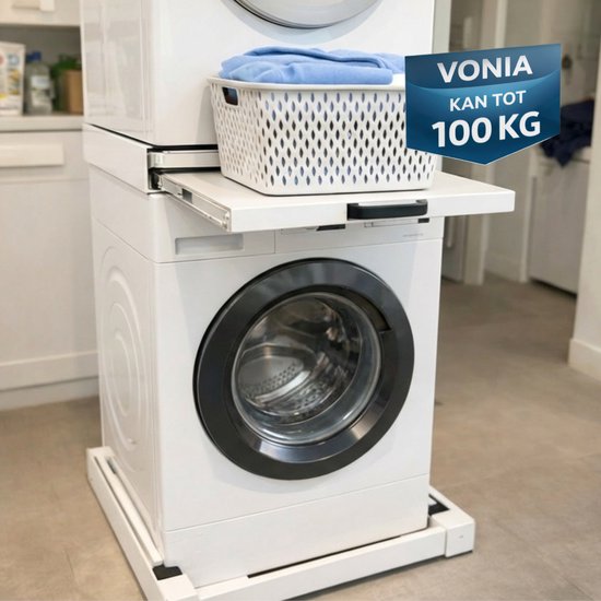 Vonia Spacer Waschtrockner - Stapelset Waschtrockner - Universal - ausziehbare Arbeitsplatte - Weiß