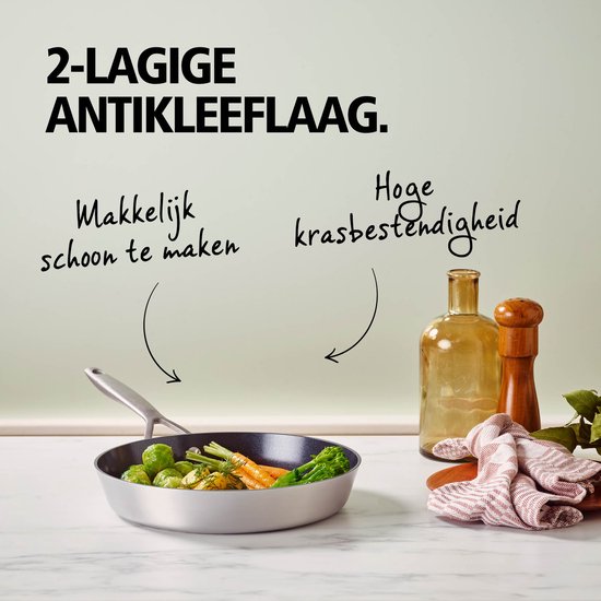 Brabantia Dusk Bratpfanne Ø 28 cm – 100 % PFAS-frei – Keramik-Antihaftbeschichtung – Induktionsgeeignet – spülmaschinen- und ofenfest – Grau