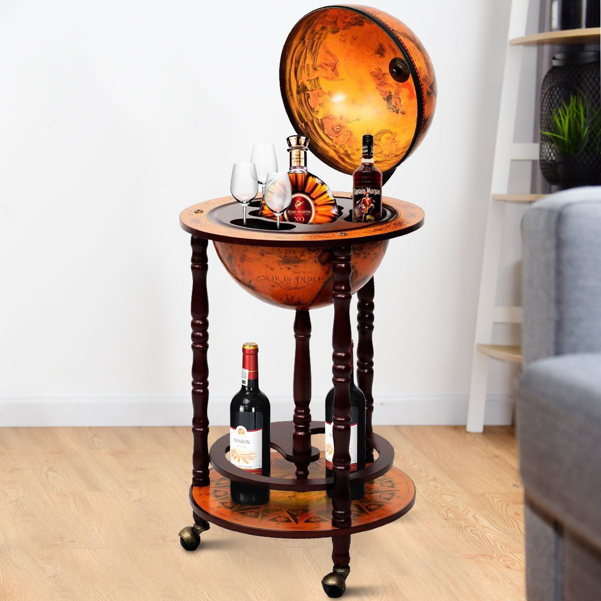 Costway - Weinregal - Globe Bar - Weinbar - Globe Bar - âŒ€ 45 cm - Braun