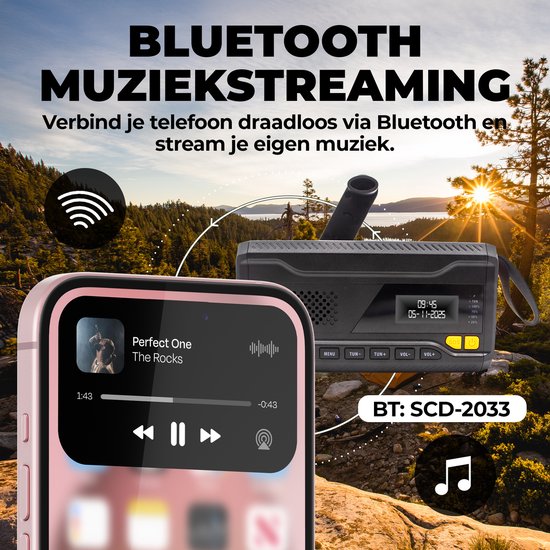 Denver Notfallradio - Solarstrombank - DAB & FM Radio - Notfallset - Taschenlampe - Aufziehbar - SOS Licht - Solarstrombank - SCD2033